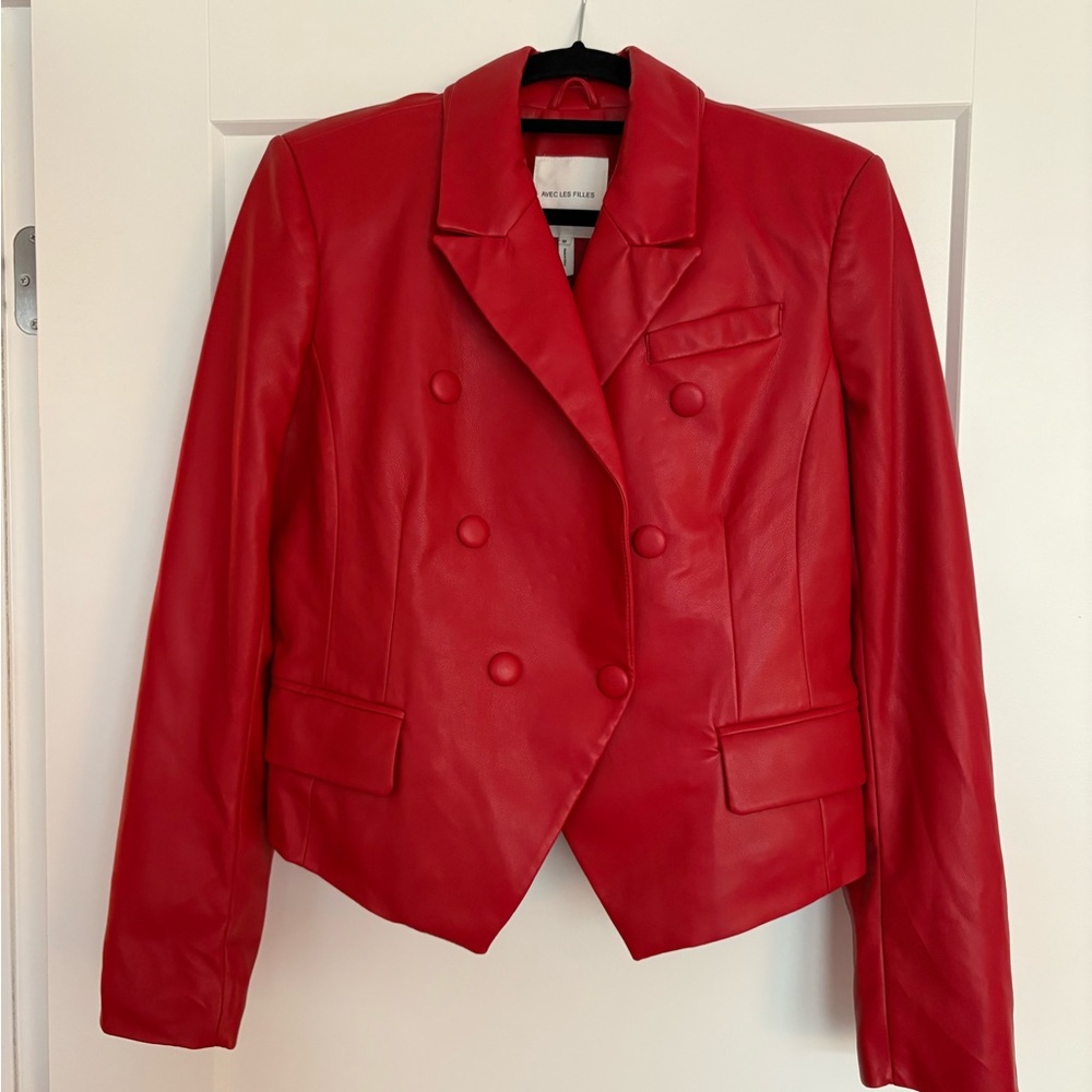 Avec Les Filles Red Vegan Leather Blazer (Size M)